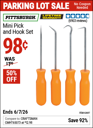 Harbor Freight Coupons, HF Coupons, 20% off - 4 Pc. Pick And Hook Set
