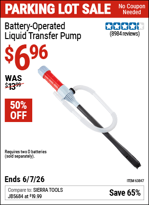 Harbor Freight Coupons, HF Coupons, 20% off - Battery Operated Liquid Transfer Pump