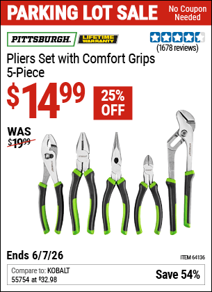 Harbor Freight Coupons, HF Coupons, 20% off - 5 Piece Pliers Set With Comfort Grips