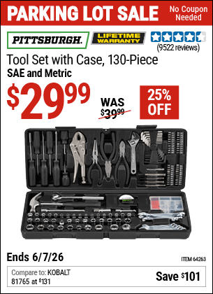 Harbor Freight Coupons, HF Coupons, 20% off - 130 Piece Tool Kit With Case