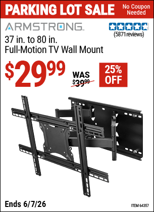 Harbor Freight Coupons, HF Coupons, 20% off - ARMSTRONG 37 in. to 80 in. Full-Motion TV Wall Mount for $39.99