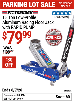 Harbor Freight Coupons, HF Coupons, 20% off - Pittsburgh Rapid Pump 1.5 Ton Lightweight Aluminum Floor Jack