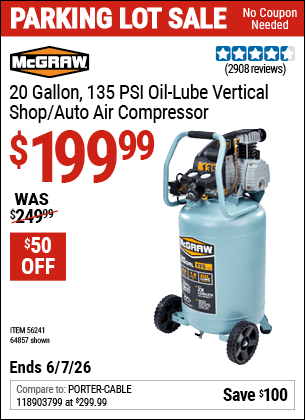 Harbor Freight Coupons, HF Coupons, 20% off - 20 Gallon 1.6 How 135 Psi Oil Lube Vertical Air Compressor