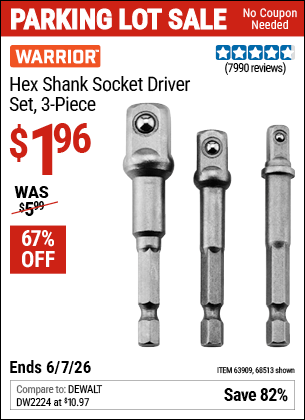 Harbor Freight Coupons, HF Coupons, 20% off - 3 Piece Hex Drill Socket Driver Set
