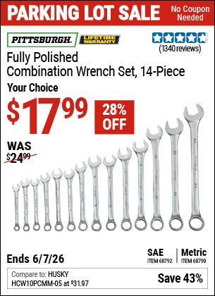 Harbor Freight Coupons, HF Coupons, 20% off - 14 Piece Fully Polished Combination Wrench Sets