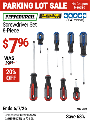 Harbor Freight Coupons, HF Coupons, 20% off - 8 Piece Professional Screwdriver Set