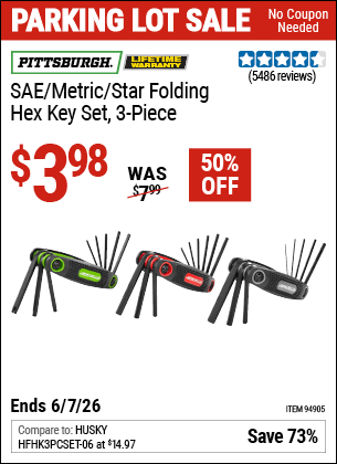 Harbor Freight Coupons, HF Coupons, 20% off - Sae/metric/torx Folding Hex Key Set Pack Of 3