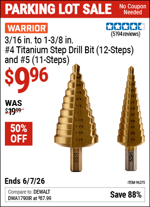 Harbor Freight Coupons, HF Coupons, 20% off - 2 Piece Titanium Nitride Coated High Speed Steel Step Drill Bits