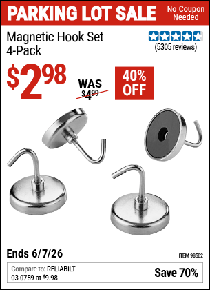 Harbor Freight Coupons, HF Coupons, 20% off - 4 Piece Magnetic Hook Set