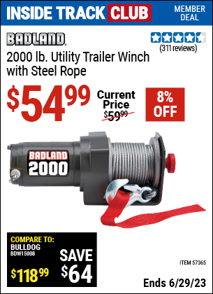 Harbor Freight Tools Coupons, Harbor Freight Coupon, HF Coupons-2000 lb. Utility Trailer Winch with Steel Rope