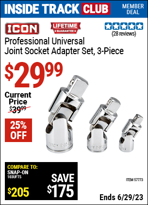 Harbor Freight Tools Coupons, Harbor Freight Coupon, HF Coupons-Professional Universal Joint Socket Adapter Set, 3 Pc