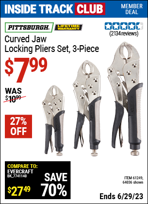 Harbor Freight Tools Coupons, Harbor Freight Coupon, HF Coupons-3 Piece Curved Jaw Locking Pliers Set