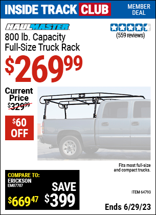 Harbor Freight Tools Coupons, Harbor Freight Coupon, HF Coupons-HAUL-MASTER 800 Lbs. Capacity Full Size Truck Rack for $229.99