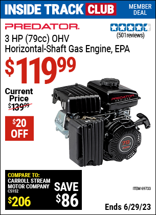Harbor Freight Tools Coupons, Harbor Freight Coupon, HF Coupons-3 Hp (79 Cc) Ohv Horizontal Shaft Gas Engine