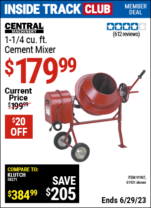 Harbor Freight Tools Coupons, Harbor Freight Coupon, HF Coupons-1-1/4 Cubic Ft. Cement Mixer