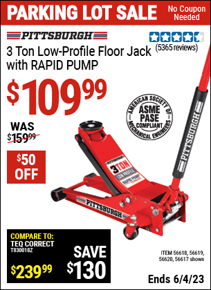 Harbor Freight Tools Coupons, Harbor Freight Coupon, HF Coupons-Rapid Pump 3 Ton Steel Heavy Duty Low Profile Floor Jack