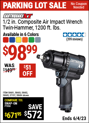 Harbor Freight Tools Coupons, Harbor Freight Coupon, HF Coupons-EARTHQUAKE XT, 1/2 In. Composite Xtreme Torque Air Impact Wrench