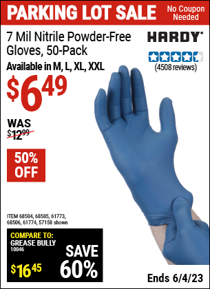 Harbor Freight Tools Coupons, Harbor Freight Coupon, HF Coupons-7 mil Nitrile Powder-Free Gloves, 50 Pc. XX-Large