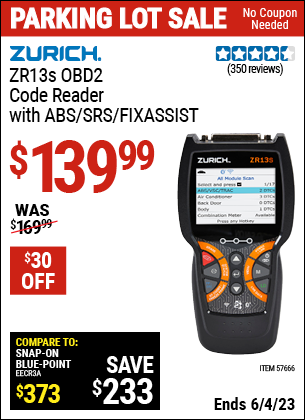 Harbor Freight Tools Coupons, Harbor Freight Coupon, HF Coupons-ZR13S OBD2 Code Reader with ABS/SRS/FixAssistxc2xae