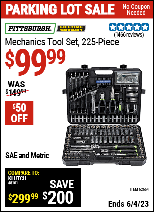 Harbor Freight Tools Coupons, Harbor Freight Coupon, HF Coupons-225 Piece Mechanic's Tool Kit