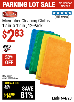 Harbor Freight Tools Coupons, Harbor Freight Coupon, HF Coupons-Microfiber Cleaning Cloths Pack Of 12