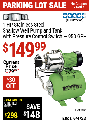 Harbor Freight Tools Coupons, Harbor Freight Coupon, HF Coupons-1 Hp Stainless Steel Shallow Well Pump And Tank