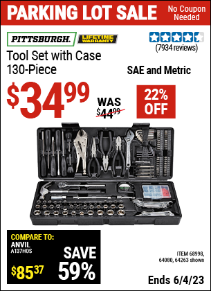 Harbor Freight Tools Coupons, Harbor Freight Coupon, HF Coupons-130 Piece Tool Kit With Case