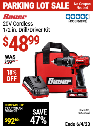 Harbor Freight Tools Coupons, Harbor Freight Coupon, HF Coupons-Bauer 20 Volt Lithium Cordless 1/2