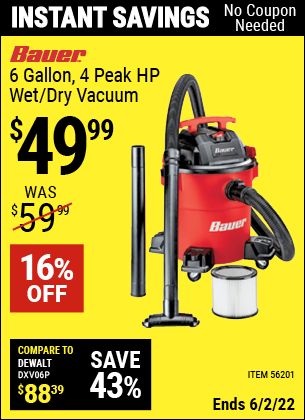 Harbor Freight Tools Coupons, Harbor Freight Coupon, HF Coupons-Bauer 6 Gallon Wet Dry Vacuum