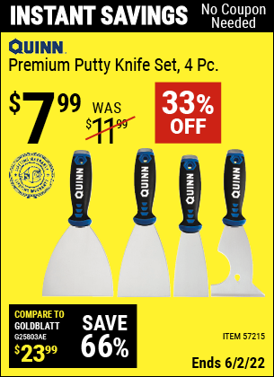 Harbor Freight Tools Coupons, Harbor Freight Coupon, HF Coupons-Premium Putty Knife Set, 4 Pc.