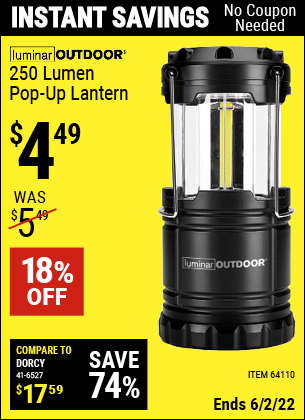 Harbor Freight Tools Coupons, Harbor Freight Coupon, HF Coupons-250 Lumens Pop-up Lantern