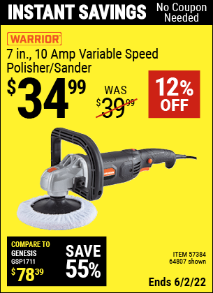 Harbor Freight Tools Coupons, Harbor Freight Coupon, HF Coupons-Corded 7 in. 10 Amp Variable Speed Polisher/Sander