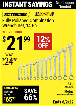 Harbor Freight Tools Coupons, Harbor Freight Coupon, HF Coupons-14 Piece Fully Polished Combination Wrench Sets