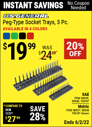 Harbor Freight Tools Coupons, Harbor Freight Coupon, HF Coupons-Peg-Type Metric Socket Tray, 3 Pc., Black