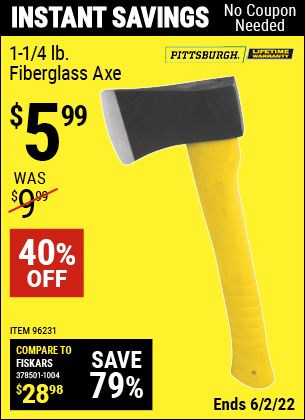 Harbor Freight Tools Coupons, Harbor Freight Coupon, HF Coupons-1-1/4 Lb. Axe With 11-1/2