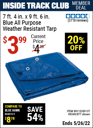Harbor Freight Tools Coupons, Harbor Freight Coupon, HF Coupons-HFT 7 ft. 4 in. x 9 ft. 6 in. Blue All Purpose/Weather Resistant Tarp for $2.99