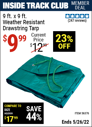 Harbor Freight Tools Coupons, Harbor Freight Coupon, HF Coupons-9 ft. x 9 ft. Weather Resistant Drawstring Tarp