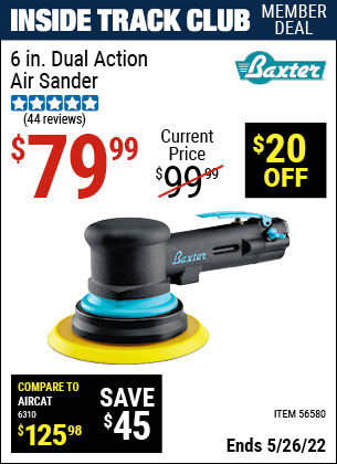 Harbor Freight Tools Coupons, Harbor Freight Coupon, HF Coupons-BAXTER 6 In. Dual Action Air Sander for $79.99