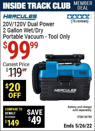 Harbor Freight Tools Coupons, Harbor Freight Coupon, HF Coupons-20v/120v Lithium-Ion Dual Power 2 Gallon Wet/Dry Portable Vacuum - Tool Only