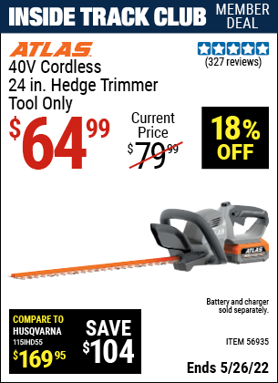Harbor Freight Tools Coupons, Harbor Freight Coupon, HF Coupons-40v Lithium-Ion Cordless 24 in.  Hedge Trimmer- Tool Only