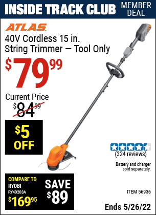 Harbor Freight Tools Coupons, Harbor Freight Coupon, HF Coupons-40v Lithium-Ion Cordless 15 In. String Trimmer  - Tool Only
