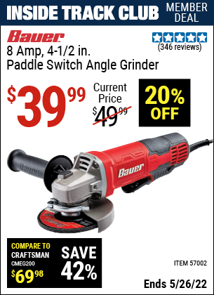 Harbor Freight Tools Coupons, Harbor Freight Coupon, HF Coupons-8 Amp 4-1/2 in. Paddle Switch Angle Grinder