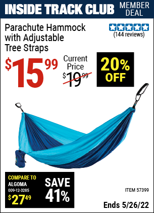 Harbor Freight Tools Coupons, Harbor Freight Coupon, HF Coupons-Parachute Hammock with Adjustable Tree Straps