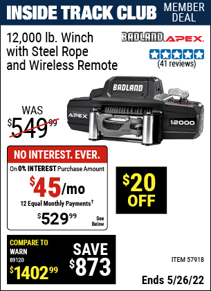 Harbor Freight Tools Coupons, Harbor Freight Coupon, HF Coupons-APEX 12,000 lb. Winch with Steel Rope and Wireless Remote