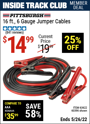 Harbor Freight Tools Coupons, Harbor Freight Coupon, HF Coupons-16 Ft. 6 Gauge Heavy Duty Booster Cables