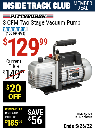 Harbor Freight Tools Coupons, Harbor Freight Coupon, HF Coupons-3 Cfm Two Stage Vacuum Pump