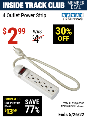 Harbor Freight Tools Coupons, Harbor Freight Coupon, HF Coupons-4 Outlet Power Strip