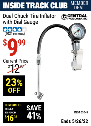 Harbor Freight Tools Coupons, Harbor Freight Coupon, HF Coupons-Dual Chuck Tire Inflator With Dial Gauge