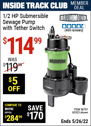 Harbor Freight Tools Coupons, Harbor Freight Coupon, HF Coupons-1/2 HP Submersible Sewage Pump with Tether Switch