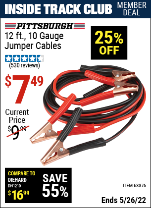 Harbor Freight Tools Coupons, Harbor Freight Coupon, HF Coupons-12 Ft., 10 Gauge Booster Cables